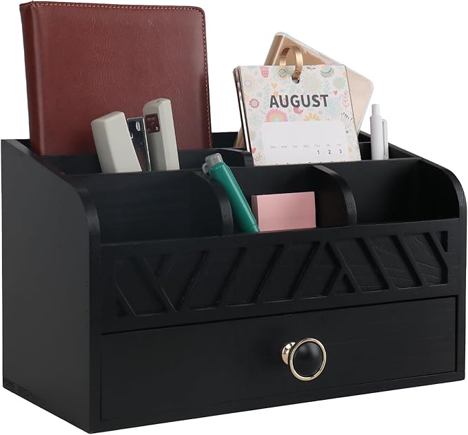 Desk Organizer with Drawer Mail Organizer Countertop Wood Desk Drawer Tabletop Storage Organization Pen Holder Letter Sorter Makeup Organizer for Home Office School