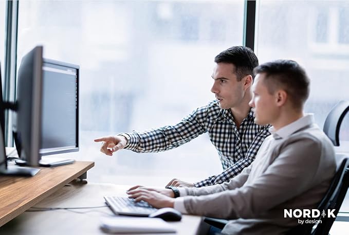 Nordik Large Dual Monitor Riser for 2 - Premium Handmade Hardwood Acacia Computer - Laptop TV Stand with Storage for Desk Accessories - Organizer Television