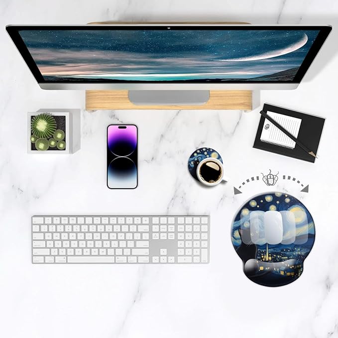 Ergonomic Mouse Pad with Wrist Support,Mouse Pad with Wrist Rest and Coaster Set,Office Supplies Non-Slip Mouse Pads for Desk, Non-Slip Comfortable,Cute Black Cat