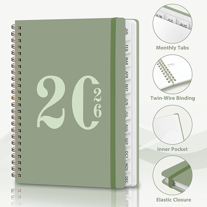 2026 Planner, Weekly and Monthly Calendar Agenda Book, Jan 2026 - Dec 2026, Hardcover Planning Academic Planner for Office School Supplies and Desk Accessories - A5 (6.3'' x 8.5'')