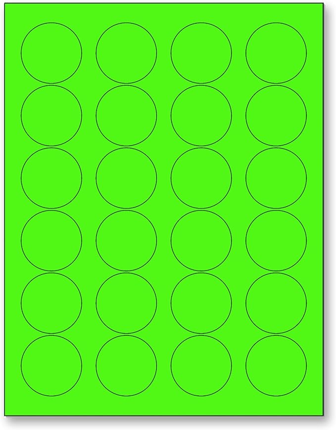 NextDayLabels - 8-1/2 x 11 Neon Color High Light Fluorescent Labels for Laser & Inkjet Printer (Green Fluorescent, 1.66" Round - 24 Per Page | 600 Labels)