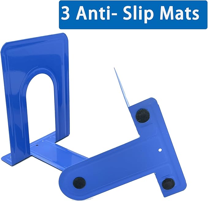 Metal Book Ends for Office Home, Book Shelf Holder Home Decorative, Book Ends for Heavy Books/Movies/CDs, Blue 6.5 x 5 x 5.7 in, 4 Pair/ 8 Piece