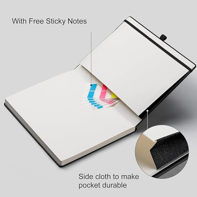 EMSHOI Notebook College Ruled - A4 Hardcover Leather Lined Journal, 192 Pages 100GSM Thick Paper, Large Diary for Women Men Work, School, Journaling, Writing - 8.3" x 11.7" - Black