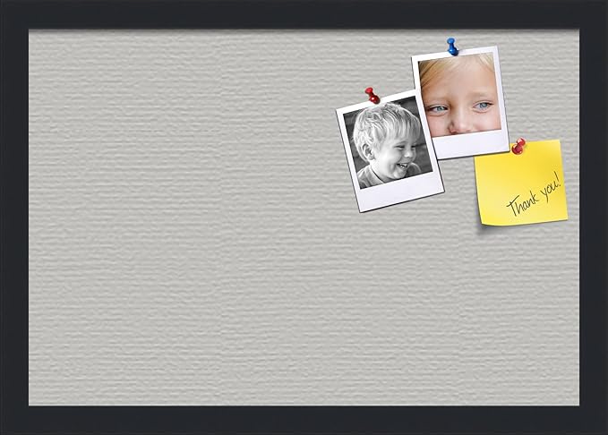 PinPix 19x13 Inch Cork Bulletin Board. This Decorative Framed Pin Board Comes with Light Stone Design and a Satin Black Frame. Ideal for Home Office Decor or Message Board (PinPix-1809)