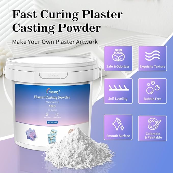 Plaster Casting Powder 1000G/35 OZ, Water Activated Fast Curing Plaster Casting Powder, 20-30 Minutes Demold, Easy Mixing & Beginners Friendly Casting Powder for Resin Molds, Crafts & DIY Art