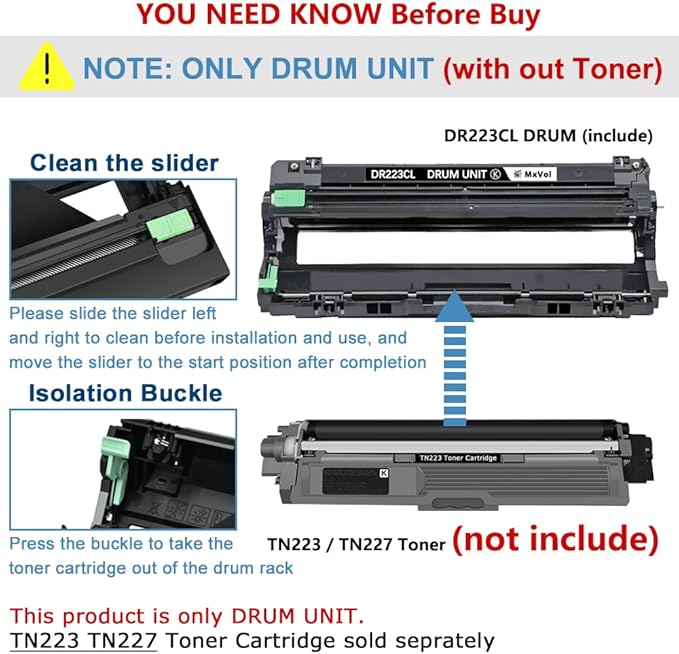 MxVol Compatible Brother DR223CL DR-223CL Drum Unit Replacement for Brother HL-L3290CDW MFC-L3710CW MFC-L3750CDW HL-L3210CW MFC-L3770CDW HL-L3230CDW HL-L3270CDW Printer Drum Unit, 4-Pack (NO Toner)