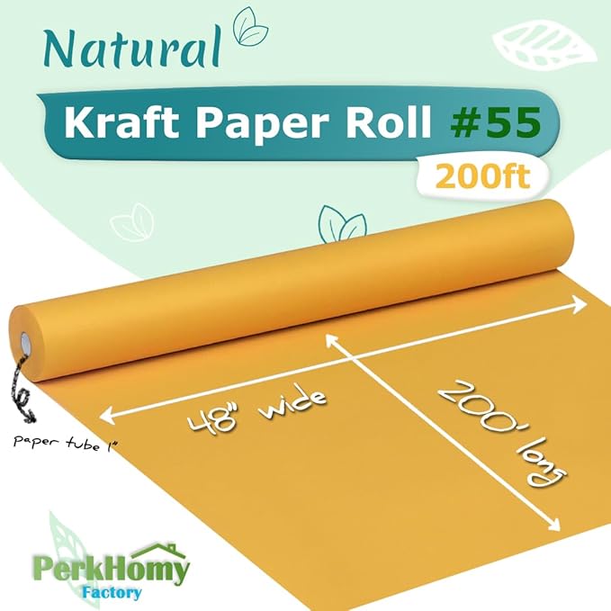 PerkHomy 48" x 2,400" (200') Orange Kraft Paper Roll for Craft Bulletin Board Paper Art Table Covering Crafting Gift Wrapping Bouquet Packing Parcel 80GSM 55LB (Orange, 48" x 200')