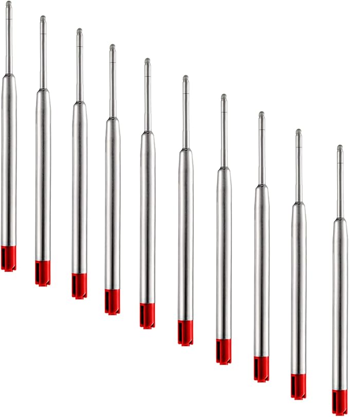 HeTaoCat Red Ink Refill Pack of 5, Replaceable Ballpoint Pen Refills, Medium Point Metal Refil (Red)