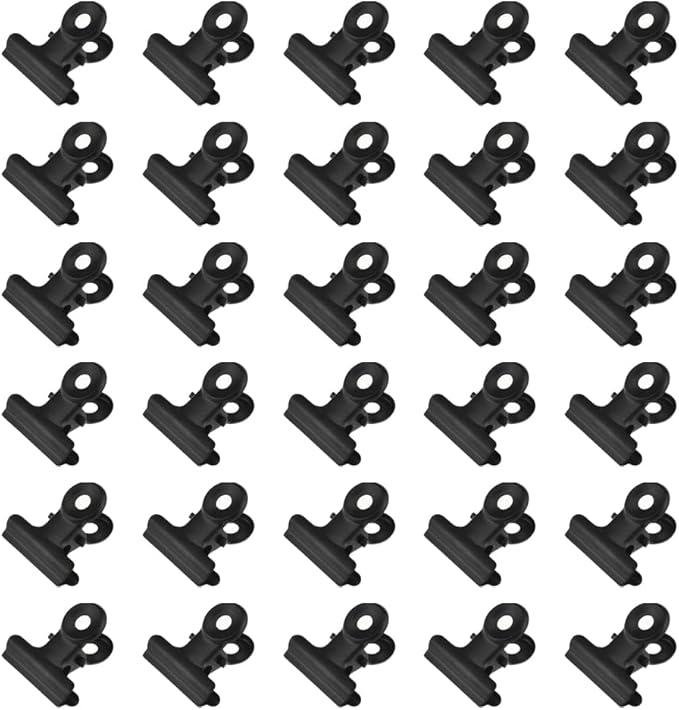 HAHIYO 0.87inch Black Bulldog Clips Metal File Hinge Binder Clips Clamps Save Space Strong Spring Jaws Rock Solid Grip Book Lay Flat Deburred Edge for Hang Photos Wall Grid Dog Food 30PCS
