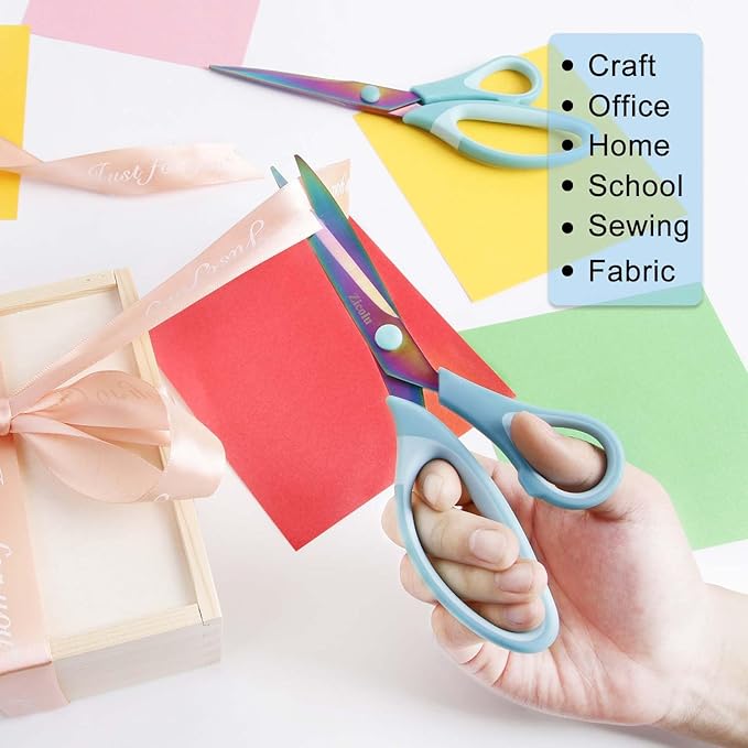 8.5" Scissors All Purpose, Multipurpose Office Scissors Set of 3 pack, sharp Titanium Coating Blade and Soft Comfort-Grip Sturdy Scissors for Fabric School Craft Sewing Home, Right/Left Handed, Blue