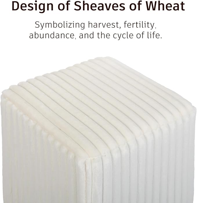 Modern Square Ottoman, Vertical Channel Tufted Foot Stool Ottoman, Velvet Upholstered Vanity Stool for Makeup, Bedroom, Living Room, White