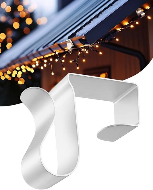 Gutter Clips for Hanging Outdoor Lights: 50Pcs Metal White Weatherproof Christmas Light Clips for Outside String Lights Xmas Halloween Seasonal Rope Mini Decoration Lights