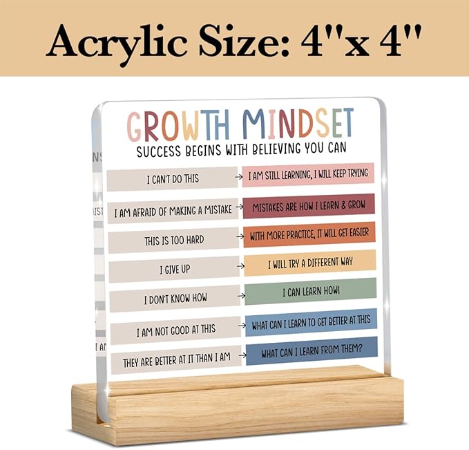 Therapy Office Decor, School Counselor Gifts, Counselor Office Desk Decor, Gifts for Women Therapist Psychologist School Counselors, Halloween Christmas Gift Growth Mindset Acrylic Sign
