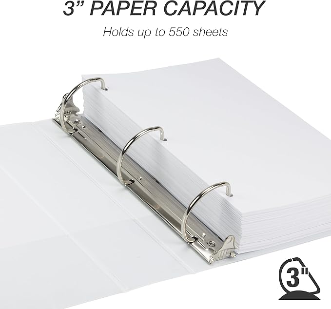 Samsill Durable 3 Inch Binder, Made in The USA, D Ring Binder, Customizable Clear View Cover, Pearl White, Holds 625 Pages