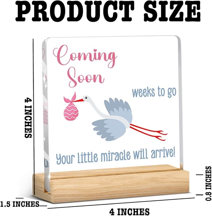 Baby Sonogram Sign,Baby countdown Announcement Gifts for Expecting Parents,Announcement New Mom Gender Gifts Wipeable Acrylic with Wood Stand 4 X 4 Inch