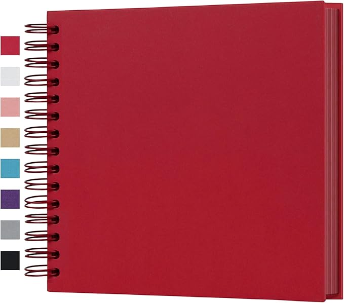 potricher 8 x 8 Inch DIY Scrapbook Photo Album 80 Pages Thick Kraft Blank Red Paper Memory Book for Wedding and Anniversary Family (Red, 8 Inch)