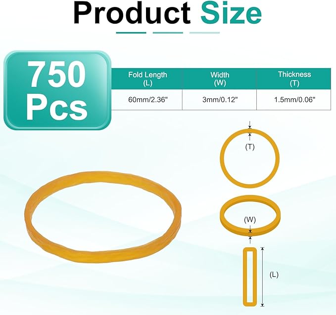 uxcell 750Pcs Rubber Bands, 2.36 x 0.12 Inch Elastic Stretchable Rubber Bands Home Office Supplies for File Folders Little Boxes Securing Trash Can, Yellow