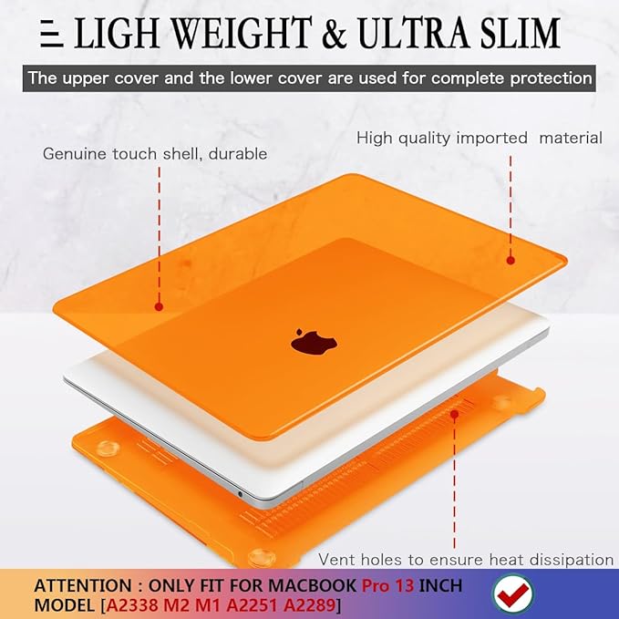 CISSOOK for MacBook Pro 13 inch Case Orange A2338 A2251 A2289 2020-2025 Release, Hard Shell Case with Keyboard Cover for MacBook Pro 13 Inch M1 M2 -Orange