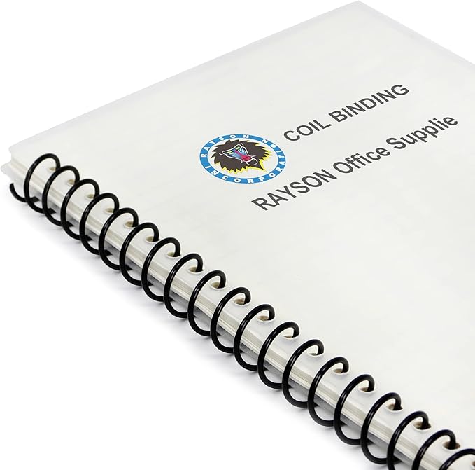 Rayson 22.2mm Plastic Spiral Coil Binding 3:1 Pitch, 7/8 inch, 190 Sheets Capacity Black Coil Binding Spines - Versatile for Office and Educational Tasks, Pack of 50