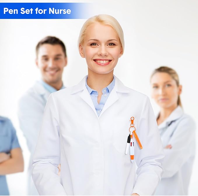 Sherr 25 Sets Retractable Nurse Pens with Mini Highlighter Permanent Marker Keychain Clip Badge Reel Pen Accessories for Nursing Students Medical Staff Office Stocking Stuffer Gift(Many Colors)