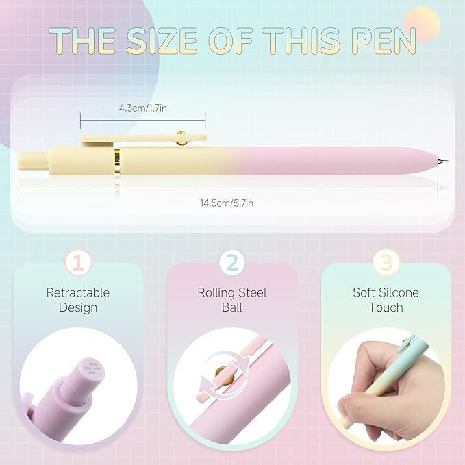 Gel Pens, 12 Pcs 0.5mm Fine Point Smooth Writing Pens Japanese Cute Pens, High-End Series Black Ink Pens for Journaling Note Taking, School Office Supplies for Women Men (12 Pcs Ombre)