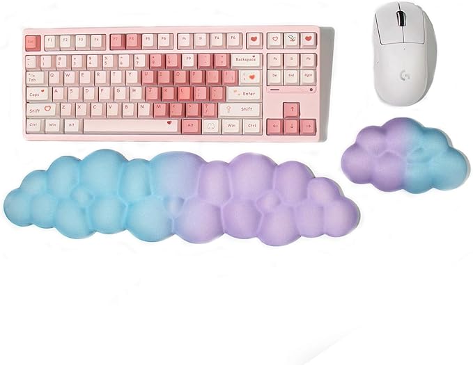 Cloud Wrist Rest for Mouse, 2 Pack Blue Purple Gradient Cloud Keyboard Wrist Support, Soft Memory Foam with Non-Slip Base, Desk Accessories for Office Gaming Computer