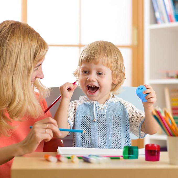 4 Pcs Pencil Sharpeners with Lid, Dual Holes Compact Colored Handheld Pencil Sharpener, Colored Handheld Sharpener Suitable for Kids Adults Students School Class Home Office (Ellipse)