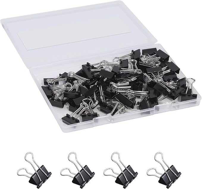 Ufmarine 60 Pcs Small Binder Clips 3/4 Inch Length, Black Small Paper Clips for Office, Standard Size