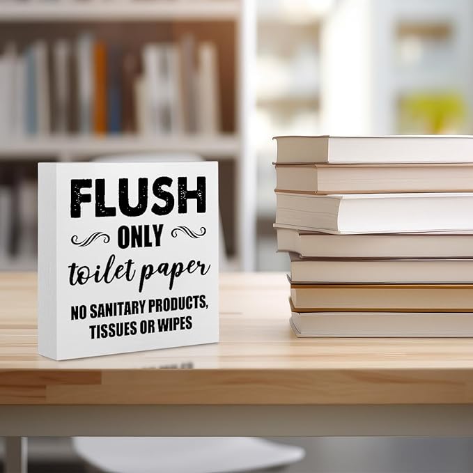 Do Not Flush Sign for Bathroom Rustic Desk Decor Bathroom Sign White Wooden Box Sign Farmhouse Bathroom Rules Wood Plaque Restroom Sign Bathroom Accessories Decor Home Office Shelf Toilet Decorations