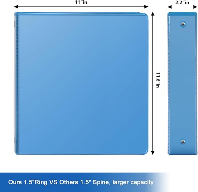 COMIX 3 Ring Binder 1.5 inch with Clear View Cover, 1.5" View Binder Holds 300 Sheets of US Letter Size Paper, 6 Pack (Light Blue)