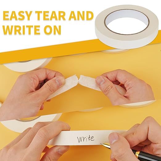 Masking Tape 1 Inch Wide, 4 Pack Painters Tape, Strong Adhesive Labeling Tape, Beige White, 55 Yards per Roll (220 Total Yards) for Home, Office, Labeling, School, DIY, and Crafts