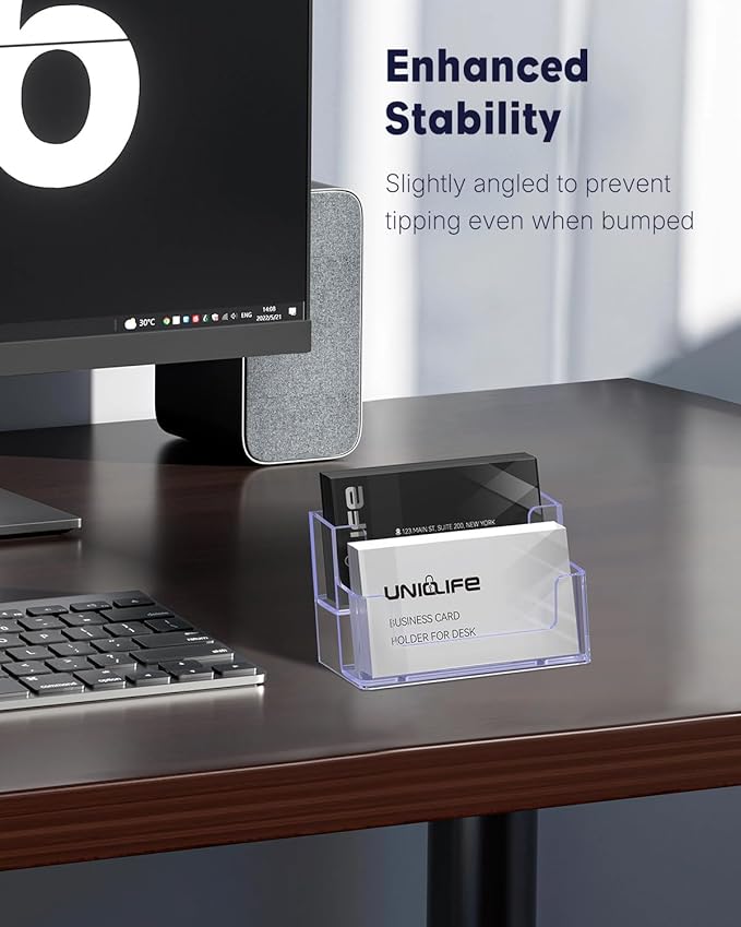 Uniclife Acrylic Business Card Holder for Desk 2 Slots Clear Business Card Display Stand for Men & Women Desktop Business Card Organizer Card Stand for Office Home Exhibition, 120 Card Capacity