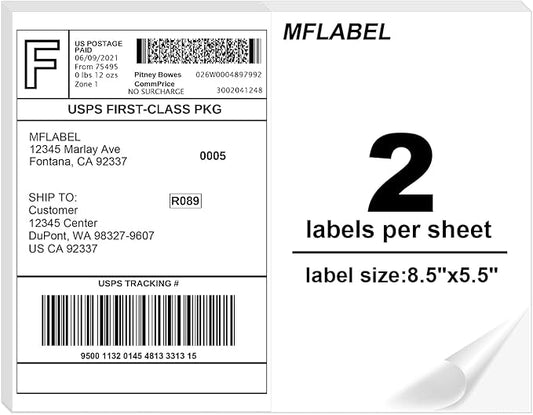 MFLABEL Half Sheet Label Laser/Ink Jet Shipping Label 8.5 x 11 Inches Packaging Labels, Address Labels for Laser & Inkjet Printers, 600 Count(300 Sheets)