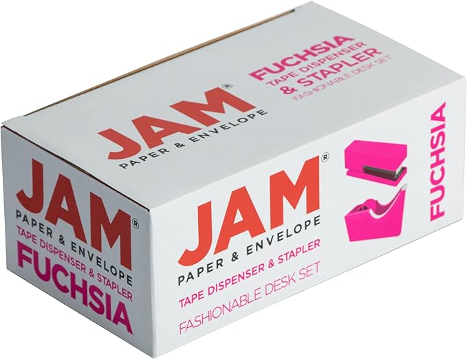 JAM PAPER Office & Desk Sets - 1 Stapler & 1 Tape Dispenser - Fuchsia - 2/Pack