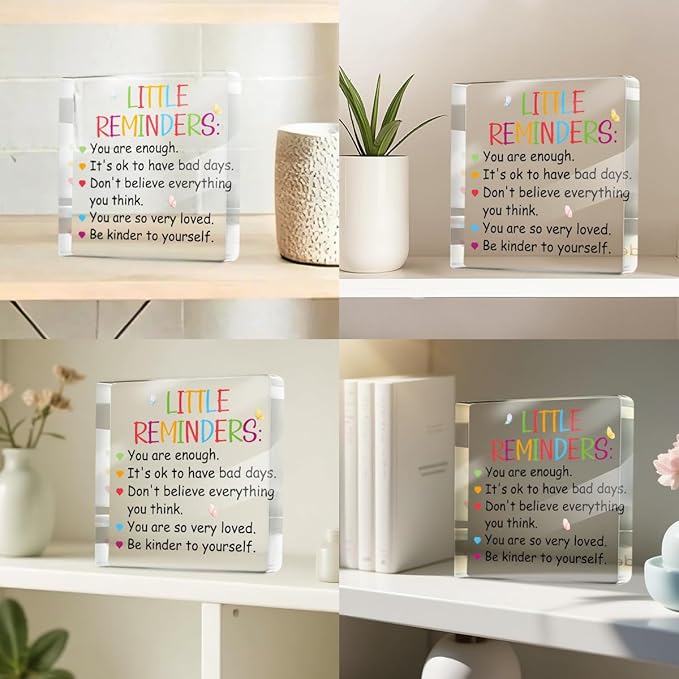 Positive Affirmation Gifts for Women Men Friends, Motivational Reminder Desk Acrylic Sign 4X4 Inch, Little Butterfly Pattern Desk Decorative Signs for Table Top Cubicle Room Office