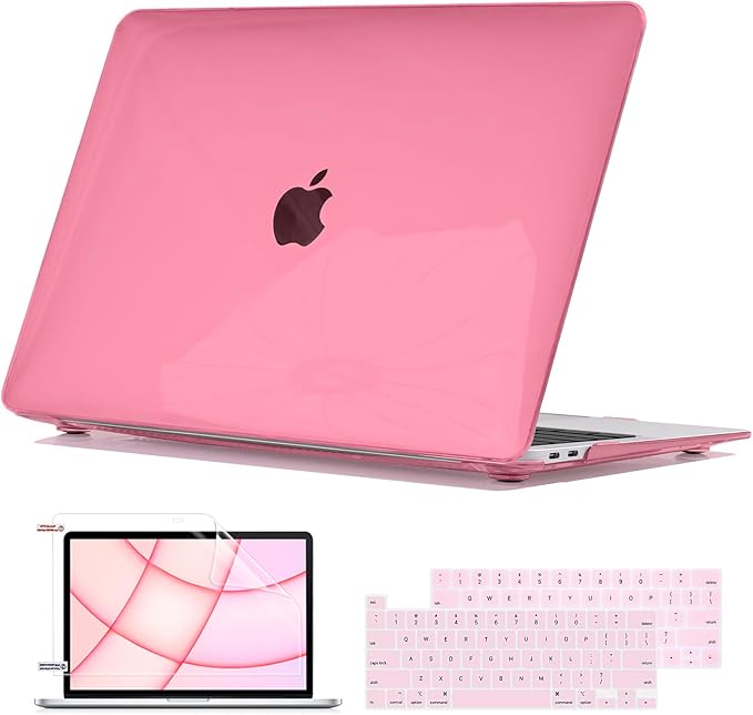 Compatible with 2022 2021 2020 2019 2018 2017 2016 MacBook Pro 13 inch Case M2 M1 Chip A2338 A2289 A2251 A1706 A1989 A2159 Cover, Plastic Hard Shell Case Keyboard Cover Screen Film, Crystal Pink