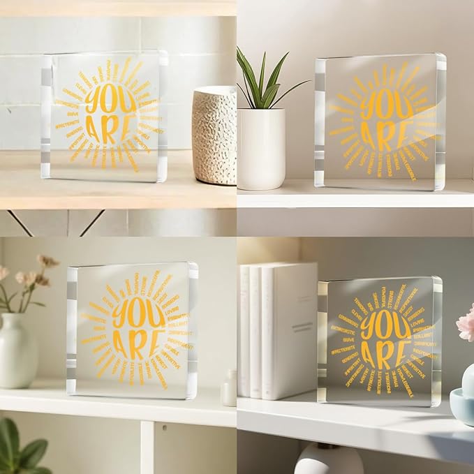 Sunshine Gifts for Women Men Friends, Motivational Reminder Desk Decor Acrylic Sign, You Are Positive Affirmation Desk Accessories Signs for Table Top Cubicle Room Office