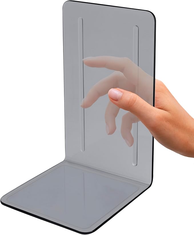 Acrimet Bookends 1 Pair, Clear Plastic Bookends for Shelves or Desktop, Book Holder for Home, Office, Library, School (Clear Smoke Color)