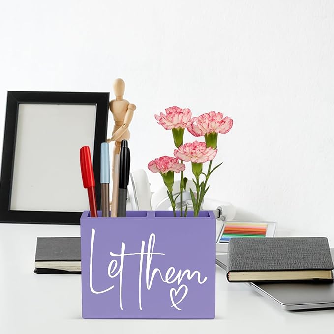 Purple Let Them Office Room Decor for Women Men HR Manager Coworker Friend Employee Wooden Pencil Holder Boss Day Gifts Funny Office Accessories Desk Decor