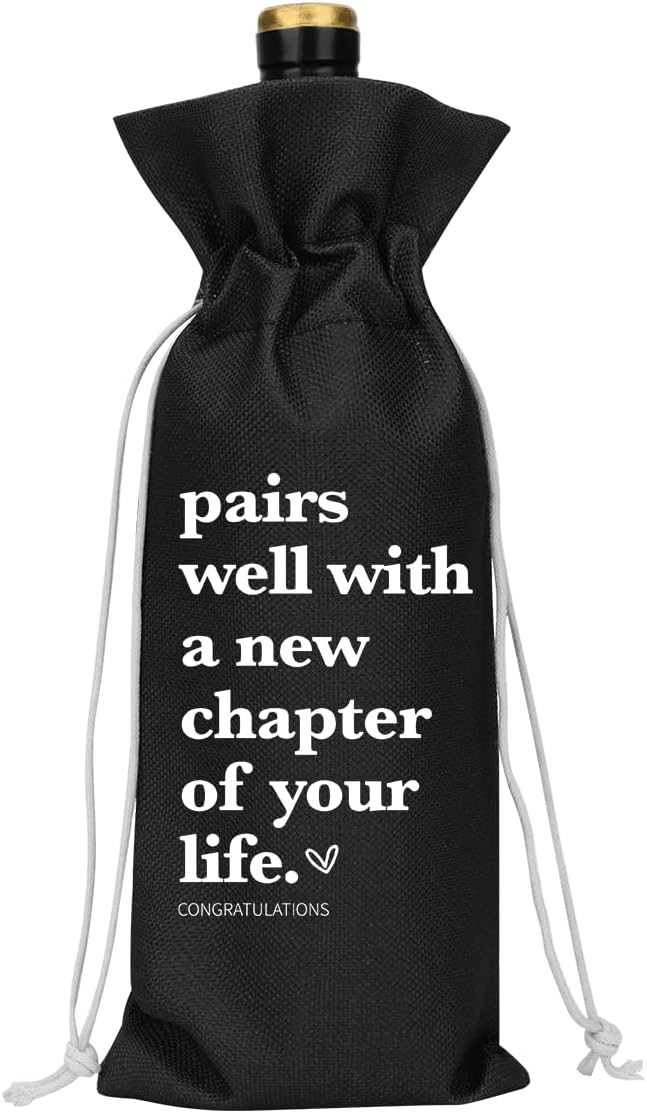 Black Funny New Chapter Wine Bag New Beginnings Gifts for Women Men Farewell Gifts for Friends Going Away Gifts for Coworkers Women Men Moving Away Gifts for Friends New Teacher Gifts