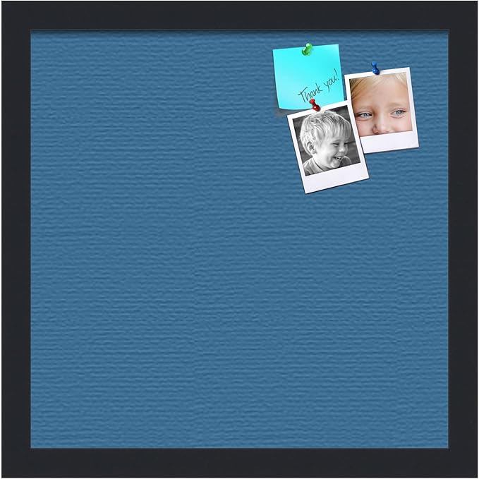 PinPix 14x14 Inch Cork Bulletin Board. This Decorative Framed Pin Board Comes with Navy Pastel Design and a Satin Black Frame. Ideal for Home Office Decor or Message Board (PinPix-1811)