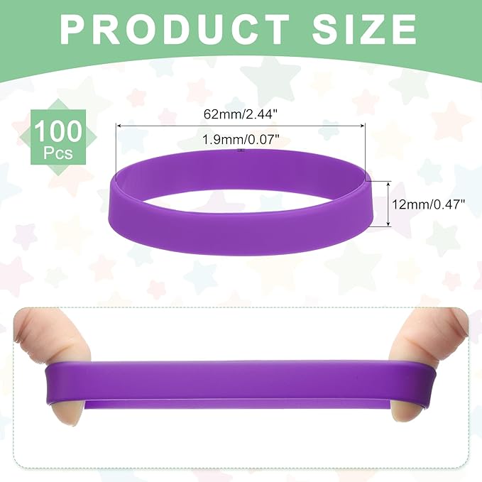 MECCANIXITY 100Pcs Silicone Rubber Bands Non-slip 4 Inch Flat Elastic Rubber Wrapping Bands for Books, Traps, Art, Wrapping Paper, Cord Wraps, Purple