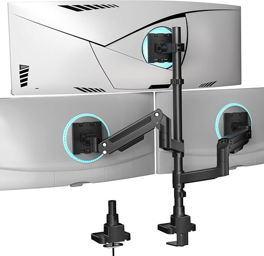 WALI Triple Monitor Mount - Extra Tall 3 Monitor Desk Mount for 13 to 49" Ultrawide Screens, Up to 44 lbs, Fully Adjustable Heavy Duty Gas Springs, VESA 75/100 mm (GSDM003-P), Black
