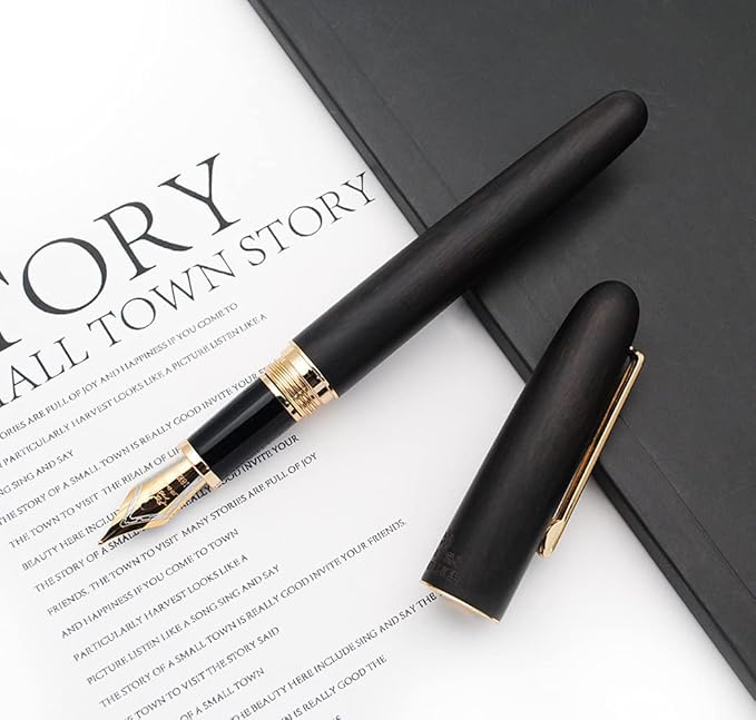 JINHAO 9036 Natural Wood Fountain Pen Handmade Ink Pen (Medium Nib 0.7mm, Ebony Wood)