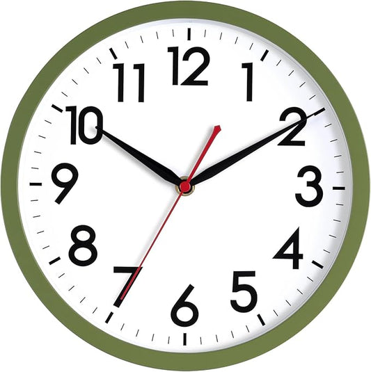 AKCISOT Wall Clock 10 Inch Silent Non-Ticking Modern Clocks Battery Operated - Analog Classic for Office, Home, Bathroom, Kitchen, Bedroom, School, Living Room(Olive Green)