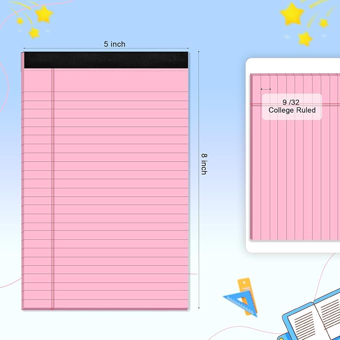 5 pcs Note Pads Legal Pads 5x8, Notebook College Ruled, Colored Legal Notepads, 5 Pack Micro Perforated Writing Pads, Lined Paper Pads, Pad of Paper for Office Home School, 30 Sheets/Pack