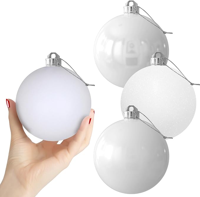White 4.0" Large Christmas Balls - Christmas Tree Decoration Ornaments Shatterproof Hanging Balls for Birthday Halloween Holiday Wedding Decorations Set of 4pcs