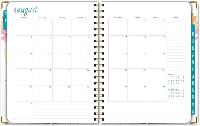 HARDCOVER Academic Year 2025-2026 Planner: (June 2025 Through July 2026) 8.5"x11" Daily Weekly Monthly Planner Yearly Agenda. Bookmark, Pocket Folder and Sticky Note Set (Rainbow Floral)