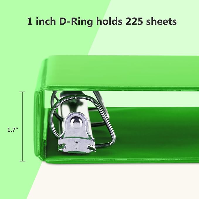 ViVin Sturdy 1 Inch D Ring Binders, 3 Ring Binders with 2 Pockets, Hold 225 Sheets of US Letter Size Paper for Office,Home,School, 6 Pack (Ivy Green)