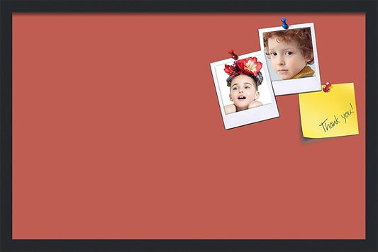 PinPix 28x18 Inch Cork Bulletin Board. This Decorative Framed Pin Board Comes with Crimson Pastel Design and a Satin Black Frame. Ideal for Home Office Decor or Message Board (PinPix-1807)